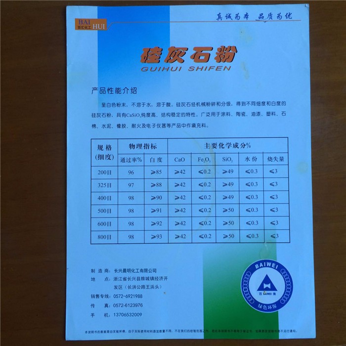 硅灰石粉說明書